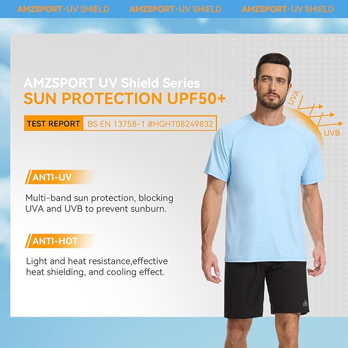 Tricou sport respirabil pentru barbati, elastic, protectie UV, albastru L [3]