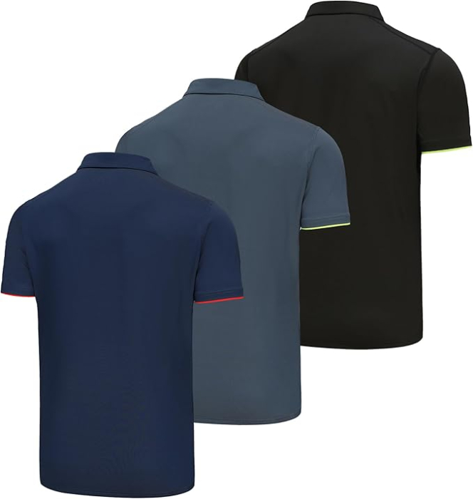 Tricouri polo slim pentru barbati, set 3 bucati Negru/Gri/Albastru Închis S [3]