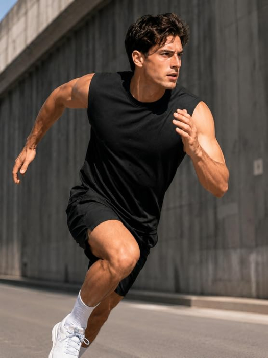 Maiouri negre Sport Bărbați, Mesh Respirabil, 4-Way Stretch, Fără Mâneci, Fitness și Sală, S [6]