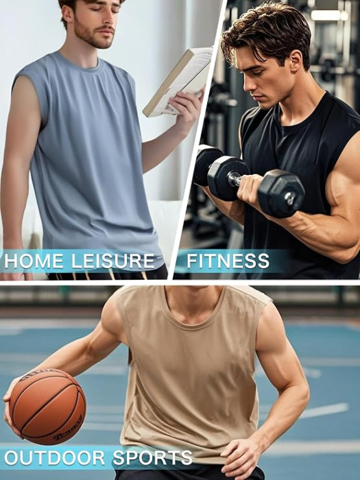 Maiouri negre Sport Bărbați, Mesh Respirabil, 4-Way Stretch, Fără Mâneci, Fitness și Sală, S [7]