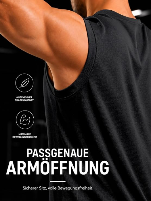 Maiouri negre Sport Bărbați, Mesh Respirabil, 4-Way Stretch, Fără Mâneci, Fitness și Sală, S [4]
