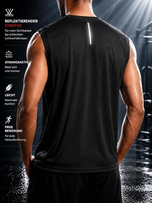 Maiouri negre Sport Bărbați, Mesh Respirabil, 4-Way Stretch, Fără Mâneci, Fitness și Sală, S [3]