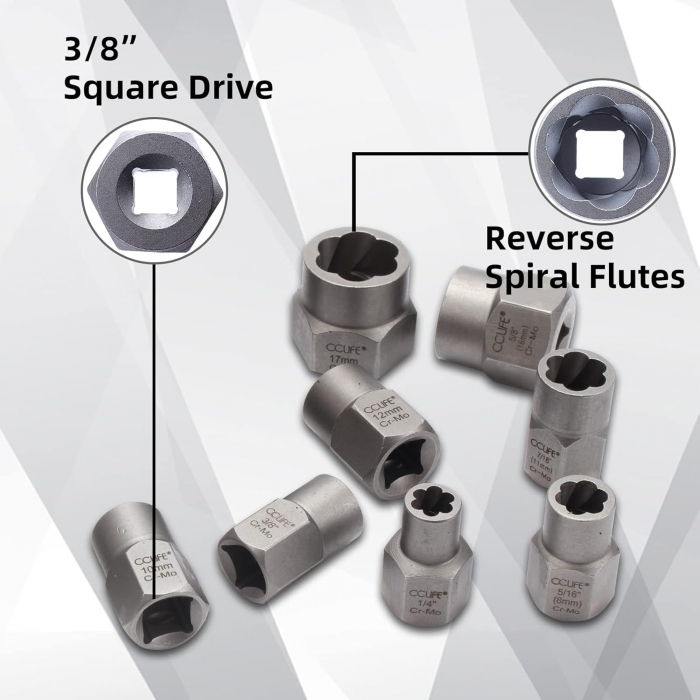 Trusa extractoare 3/8" pentru piulite si suruburi deteriorate 8-19mm 15 piese [3]