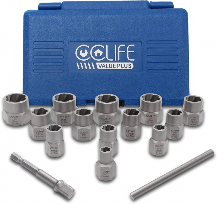 Trusa extractoare 3/8" pentru piulite si suruburi deteriorate 8-19mm 15 piese [2]