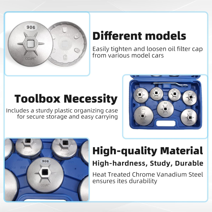 Trusa chei din aluminiu, pentru filtre ulei 15 buc  65-101mm [6]