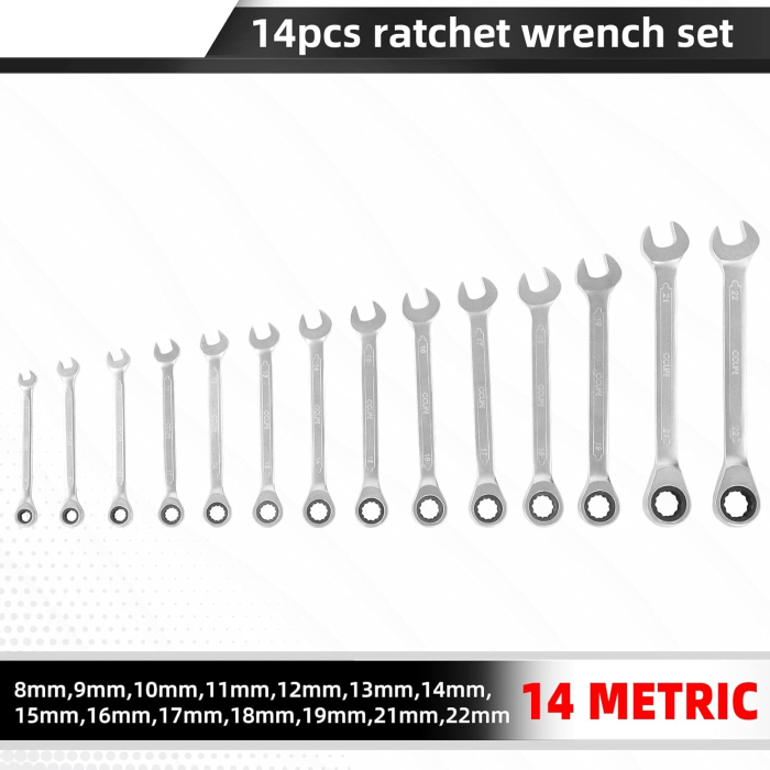 Set de 14 chei combinate fixe si cu clichet reversibil 8-22mm [2]