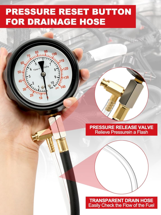 Trusa de verificat presiunea de combustibil 0-140PSI (10 bari), 19 piese [4]