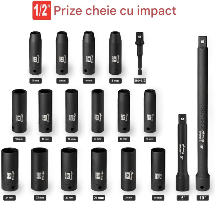 Trusa de 19 tubulare cu impact cu prelungitoare– 1/2'' 8-24mm [3]