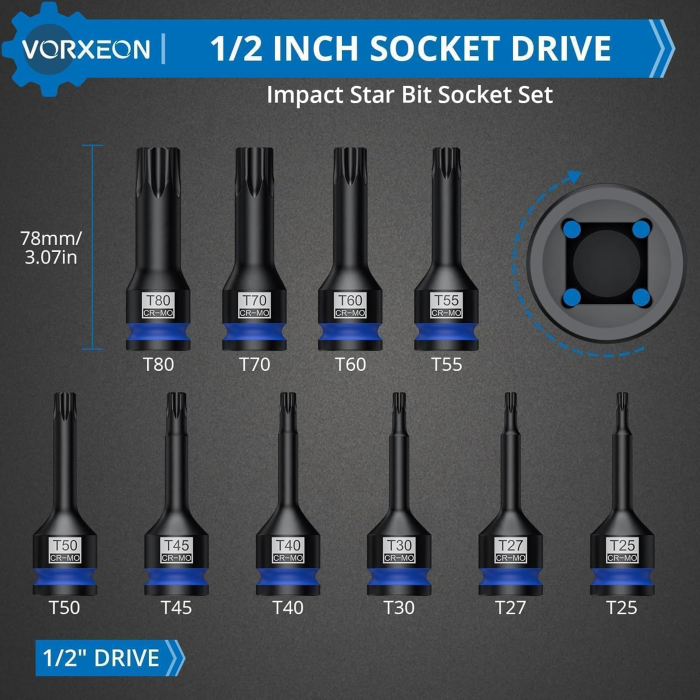 Trusa imbusuri de impact lungi T25 T27 T30 T40 T45 T50 T55 T60 T70 T80 42CRMO 1/2" [3]