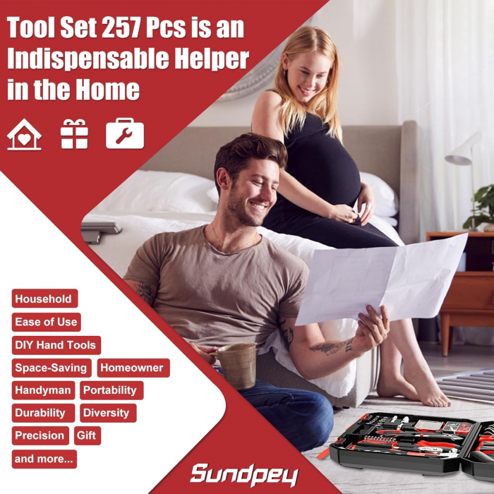 Trusa multifunctionala pentru casa, 257 piese, rosie [7]