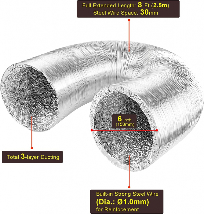 Tub flexibil pentru aer, din aluminiu spiralat, 153mmx2.5m [3]