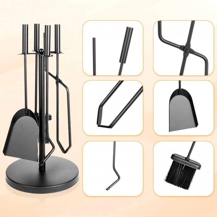 Ustensile cu suport pentru curatare semineu, set 5 piese negre [3]