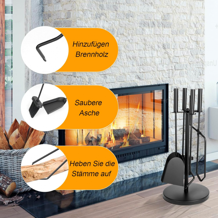 Ustensile cu suport pentru curatare semineu, set 5 piese negre [5]