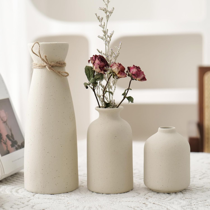 Set de 3 vaze ceramice bej [5]