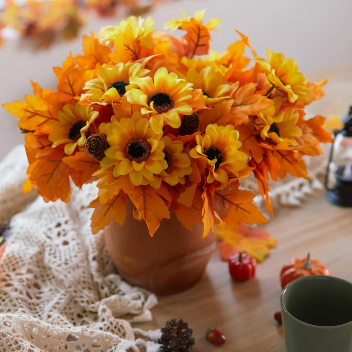 Flori ornamentale artificiale, floarea soarelui, artar, dovleci [3]