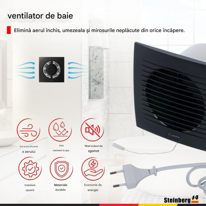 Ventilator baie de 100 mm cu cablu de tragere și ștecher [2]