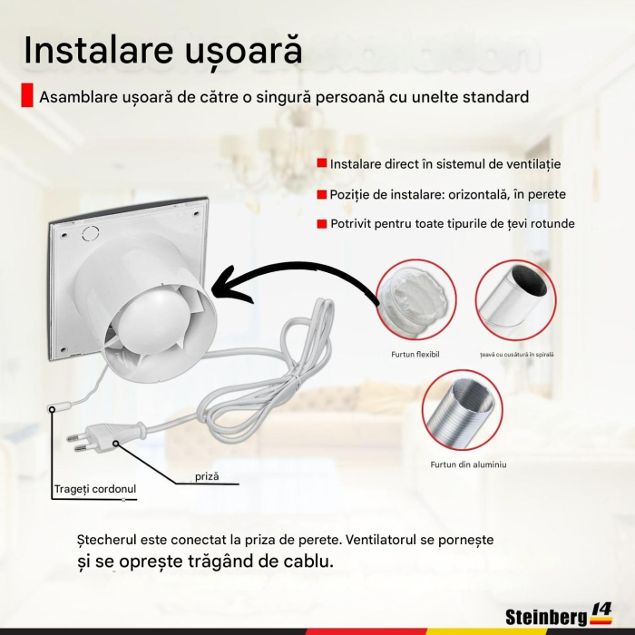 Ventilator baie de 100 mm cu cablu de tragere și ștecher [4]