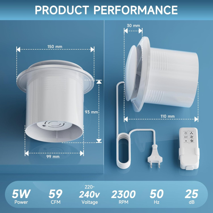Ventilator electric 100mm de baie cu 2 cai de ventilatie, 3 viteze, 25-35DBL, 310m3/h, telecomanda [7]