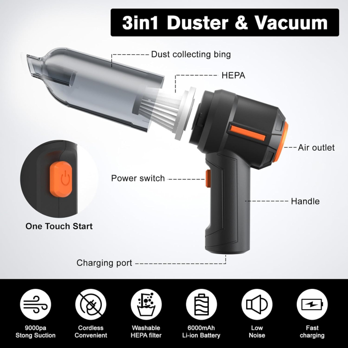 Suflantă cu aer comprimat și aspirator electric portabil, super puternic, 100.000 RPM [2]