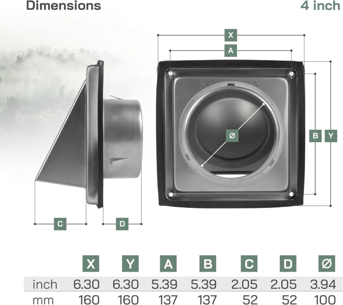 Capac din otel inoxidabil cu clapeta pentru evacuarea sistem ventilatie sau hota 100mm [2]