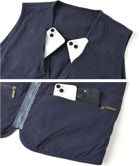 Vesta albastra din denim, cu fermoar si buzunare pentru iesiri in natura, 3XL [7]