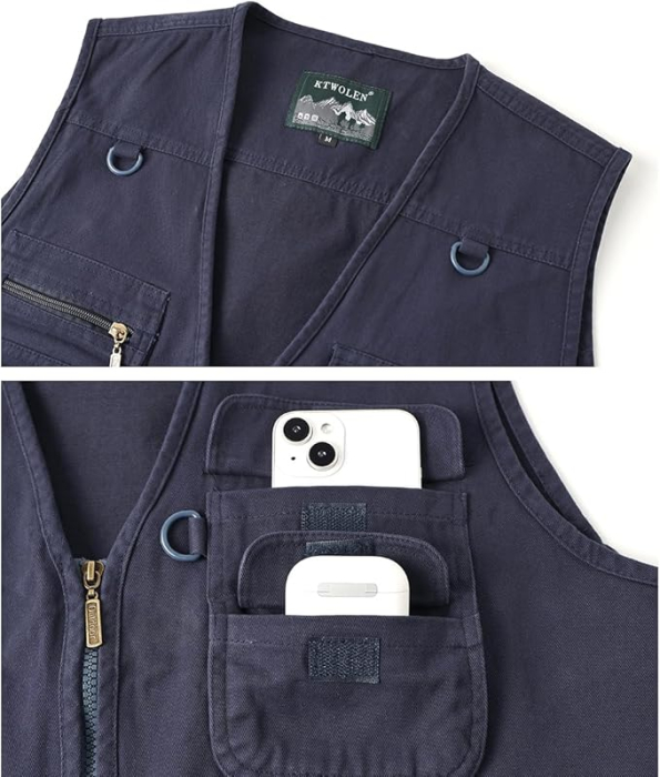 Vesta albastra din denim, cu fermoar si buzunare pentru iesiri in natura, 3XL [5]