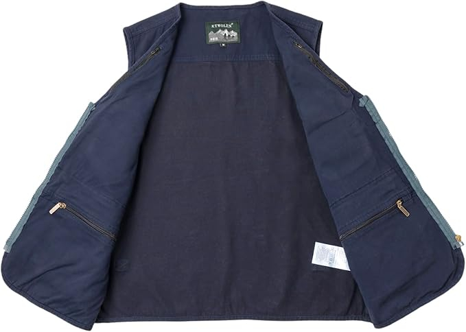 Vesta albastra din denim, cu fermoar si buzunare pentru iesiri in natura, 3XL [4]