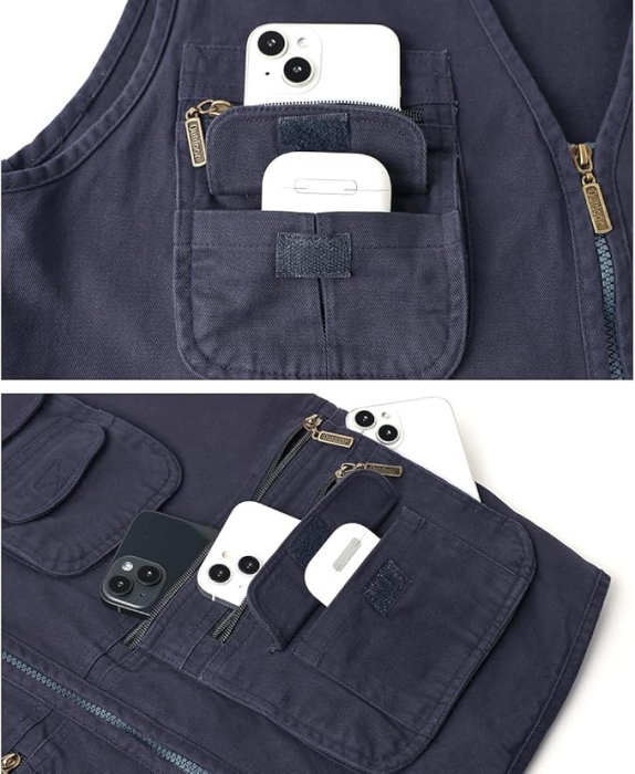 Vesta albastra din denim, cu fermoar si buzunare pentru iesiri in natura, 3XL [6]