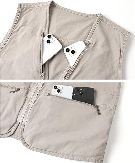 Vesta crem din denim, cu fermoar si buzunare pentru iesiri in natura, 5XL [7]