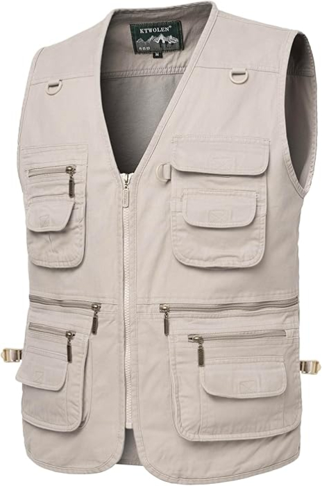 Vesta crem din denim, cu fermoar si buzunare pentru iesiri in natura, 5XL [2]
