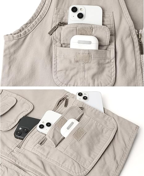 Vesta crem din denim, cu fermoar si buzunare pentru iesiri in natura, 5XL [6]
