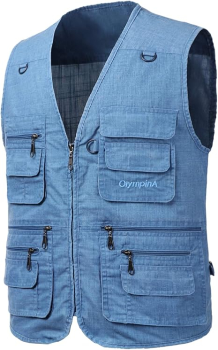 Vesta albastra din denim, cu fermoar si buzunare pentru iesiri in natura, 7XL [2]