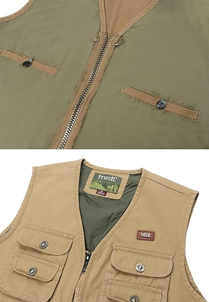 Vesta din denim, cu fermoar si buzunare pentru iesiri in natura, Crem 3XL [4]