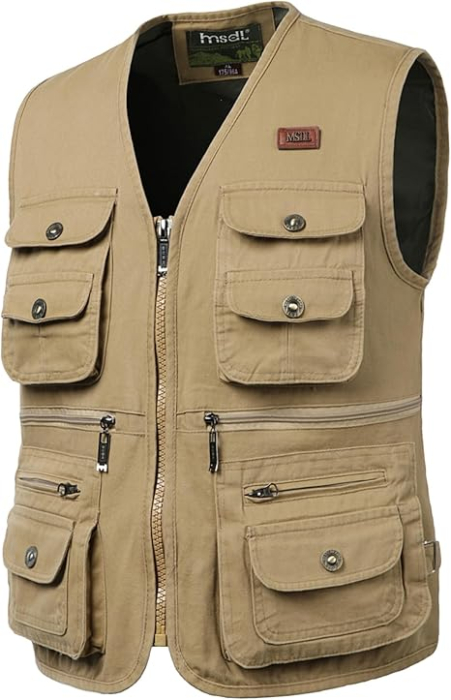 Vesta din denim, cu fermoar si buzunare pentru iesiri in natura, Crem 3XL [2]