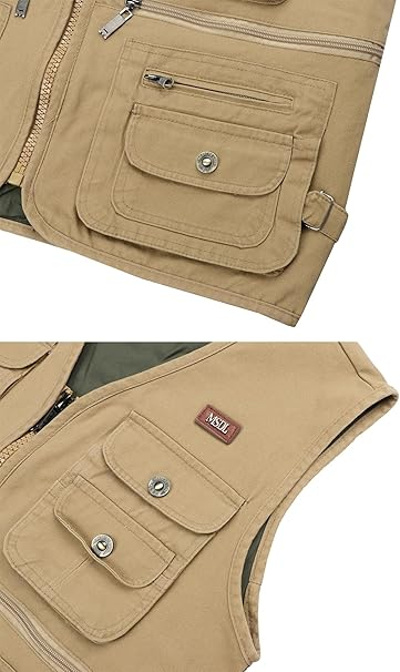 Vesta din denim, cu fermoar si buzunare pentru iesiri in natura, Crem 3XL [5]