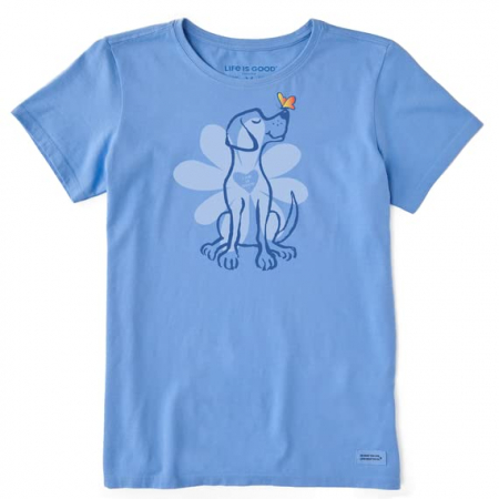 Tricouri dama - Tricou subtire pentru femei, cu maneca scurta, albastru deschis caine L