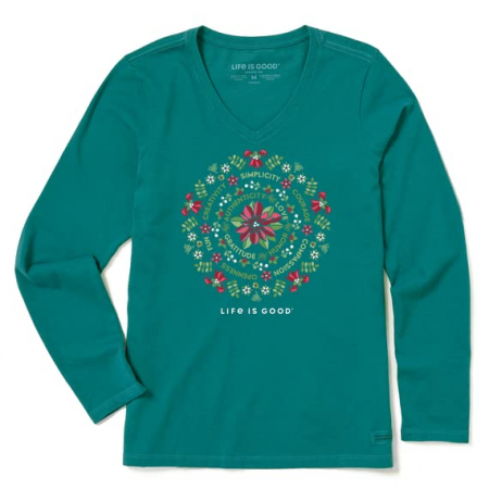 Tricouri dama - Tricou subtire pentru femei, cu maneca lunga, verde motiv floral XXL