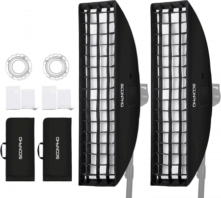 suporti si accesorii lumini - Lumină video LED compatibilă cu NEEWER CB60B CB150W 100W cu fagure și geantă de transport 22x90cm- set 2 buc