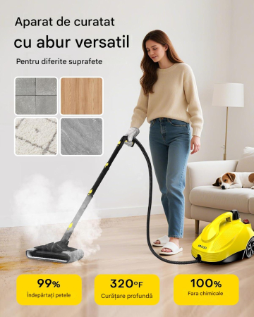 Aparat curatare cu abur, 23 accesorii, cablu 5 m, pentru suprafete, covoare si tapiterie, culoare galben [5]