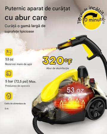 Aparat curatare cu abur, 23 accesorii, cablu 5 m, pentru suprafete, covoare si tapiterie, culoare galben [1]