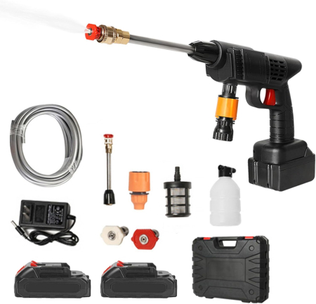 Seturi pentru stropit - Aparat de spalat de inalta 22 bari, furtun de 5 m, 2 baterii reîncărcabile de 6000 mAh
