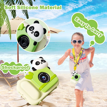 Aparat foto digital selfi Panda pentru copii, 1080P HD cu ecran de 2,5", cu trepied, card 32G, cititor de carduri USB [6]