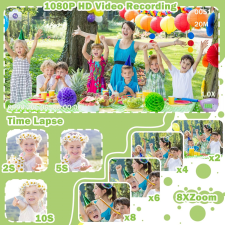 Aparat foto digital selfi Panda pentru copii, 1080P HD cu ecran de 2,5", cu trepied, card 32G, cititor de carduri USB [3]