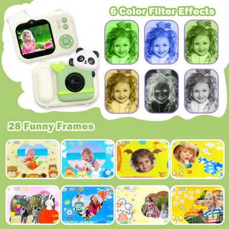 Aparat foto digital selfi Panda pentru copii, 1080P HD cu ecran de 2,5", cu trepied, card 32G, cititor de carduri USB [2]