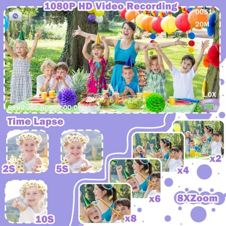 Aparat foto digital selfi Unicorn pentru copii, 1080P HD cu ecran de 2,5", cu trepied, card 32G, cititor de carduri USB [3]