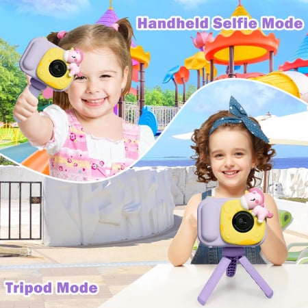Aparat foto digital selfi Unicorn pentru copii, 1080P HD cu ecran de 2,5", cu trepied, card 32G, cititor de carduri USB [4]