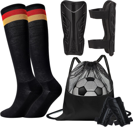 JUCARII - Set aparatori de fotbal copii 5-12 ani, protectii pentru tibii cu jampiere si plasa minge
