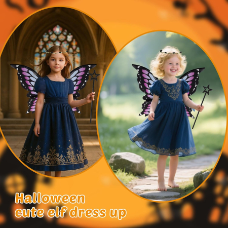 Aripi de zana pentru copii cu urechi de elf și baghete magice - portocali 43x1x82 cm; 70 g [3]