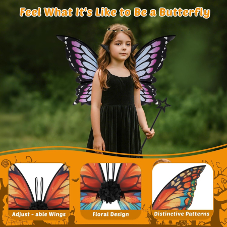 Aripi de zana pentru copii cu urechi de elf și baghete magice - portocali 43x1x82 cm; 70 g [4]