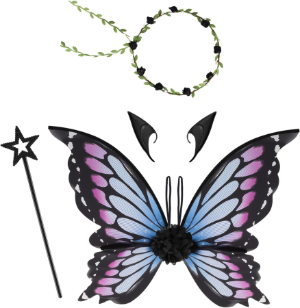 IMBRACAMINTE - Aripi de zana pentru copii cu urechi de elf și baghete magice - Violet 43x1x82 cm; 70 g